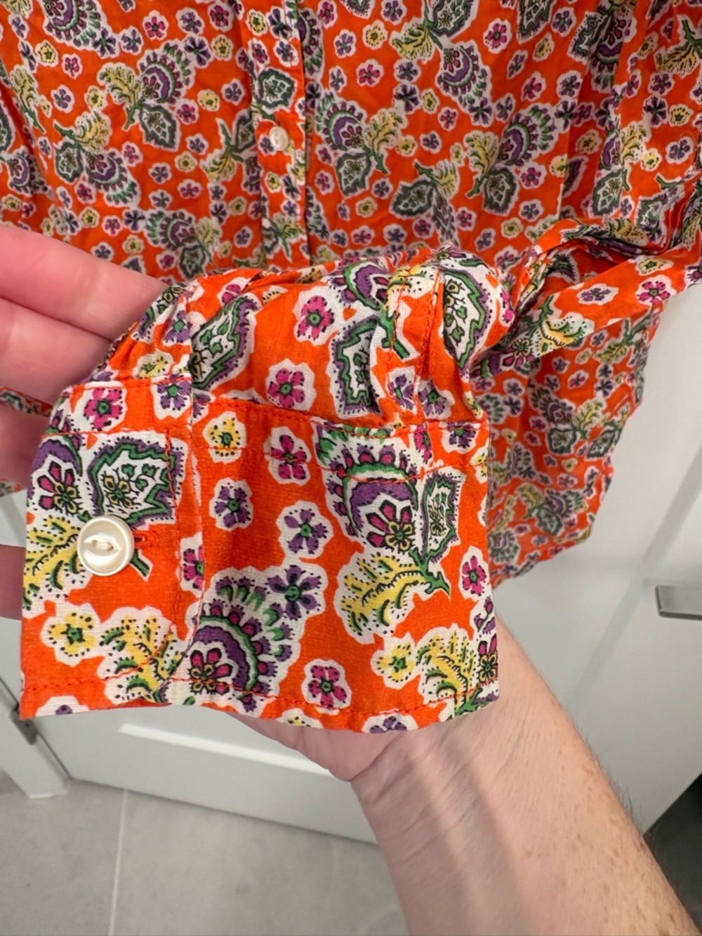 Lauren Ralph Lauren Cotton Orange Paisley Floral Button Down Size Medium - Picture 5 of 11